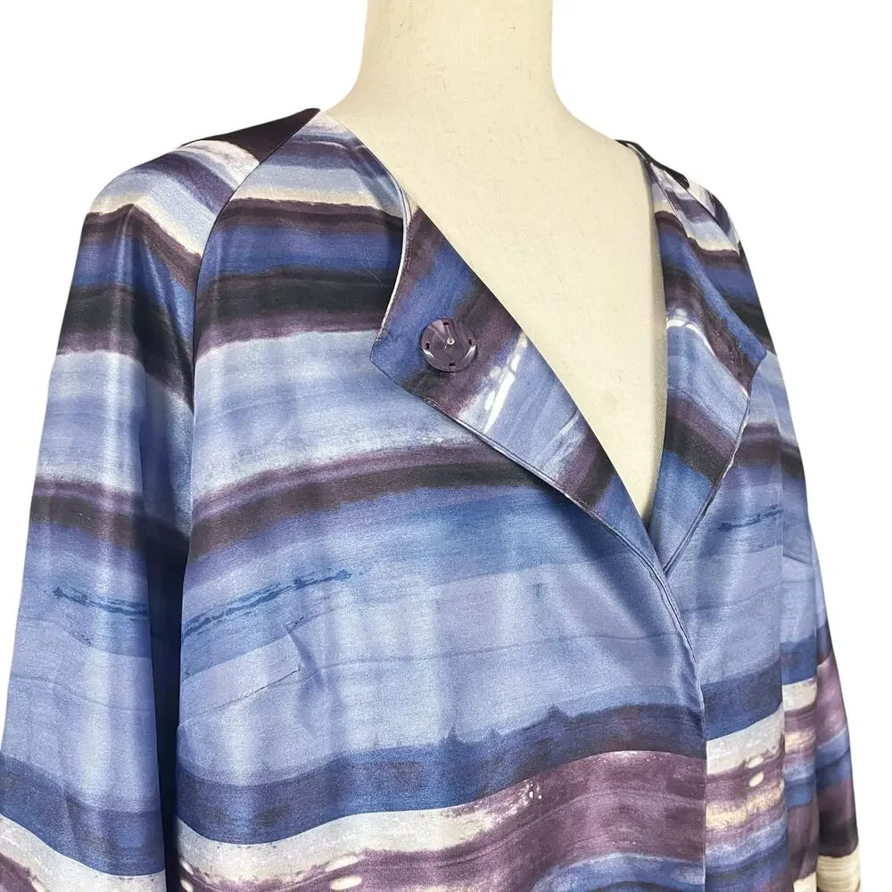CHICO'S NWT Satin Shantung Topper 3/4 Sleeve Jacket Watercolor Stripe Sz 2 L/12